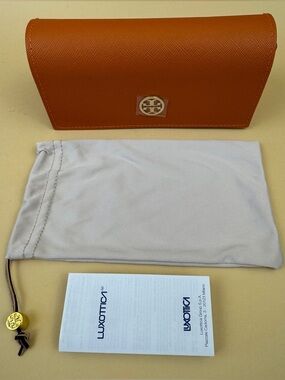 New Tory Burch Orange Saffiano Leather Sunglasses Case Dust Bag Luxottica